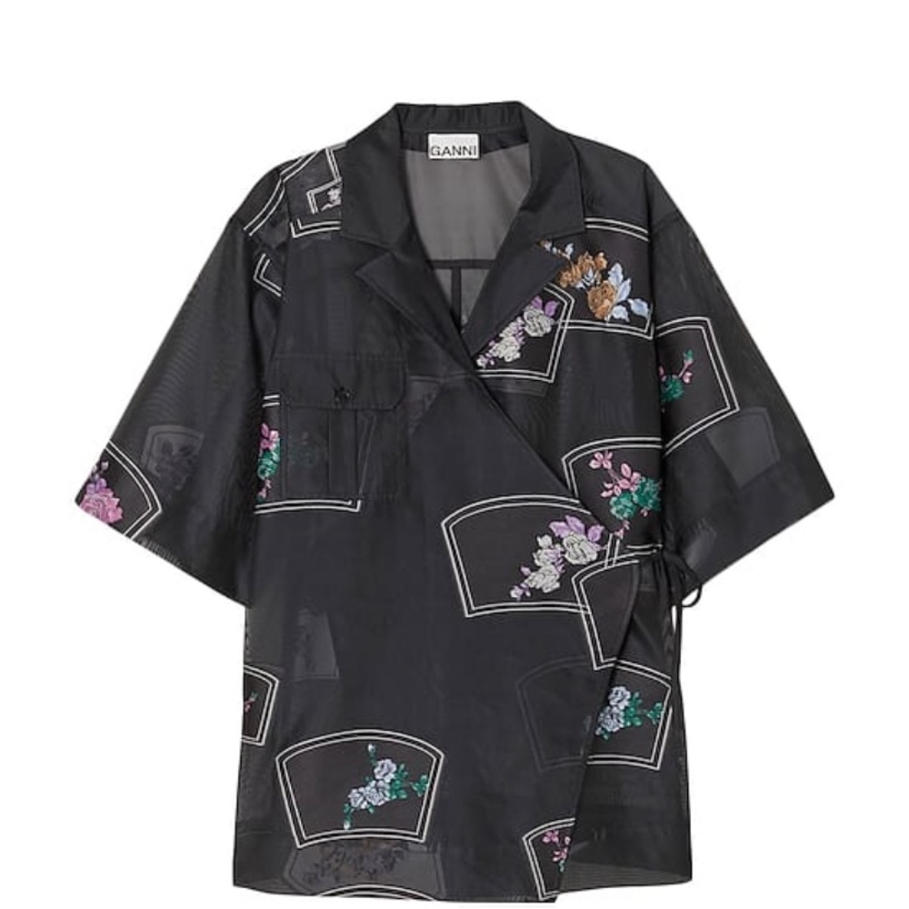 Ganni floral wrap top